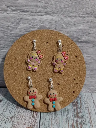 2 Pares Pendientes Muñeco Jengibre