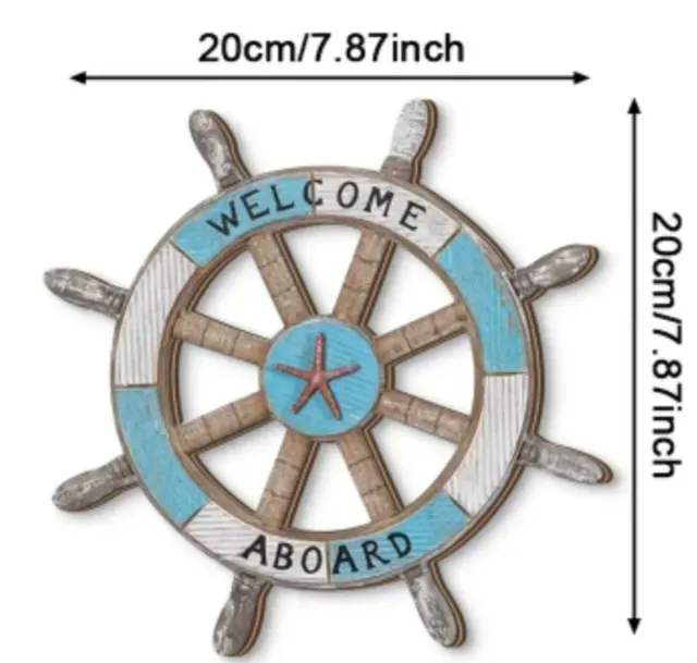 Timón decorativo de madera Welcome Aboard