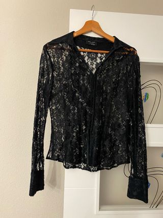 Camisa encaje elegante negra talla M