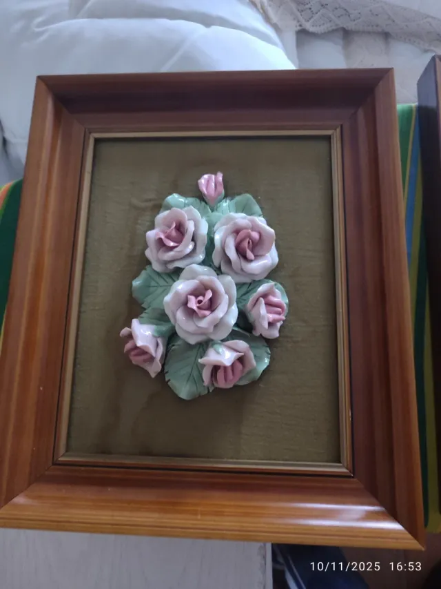 2 Cuadros Cerámica Flores Madera