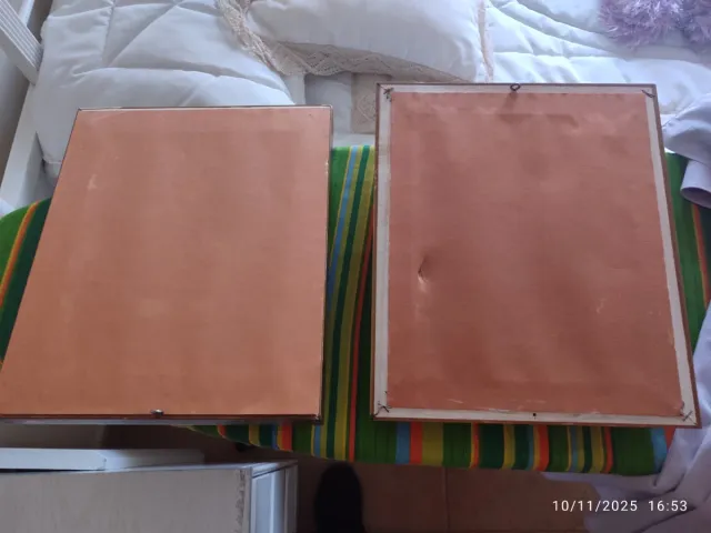 2 Cuadros Cerámica Flores Madera