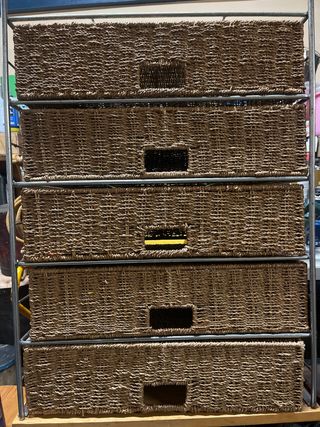 Estantería 5 Cajones Mimbre y Metal