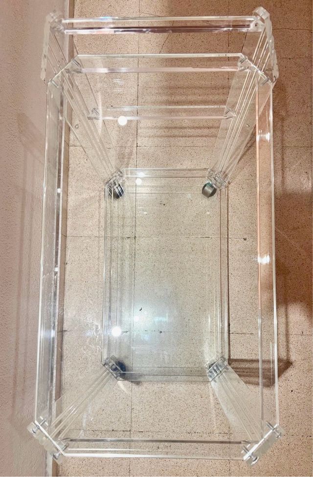 Mesa auxiliar metacrilato y cristal con ruedas