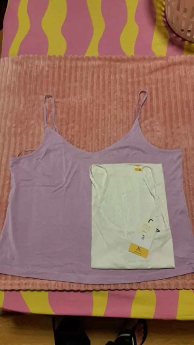 2 Camisetas Tirantes Básicas XL Morado Blanco