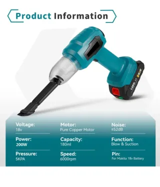 Aspirador y soplador de mano 200W 21V + Accesorios