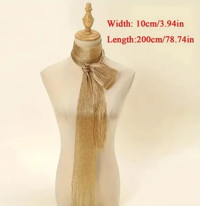 Bufanda pañuelo dorado con flecos