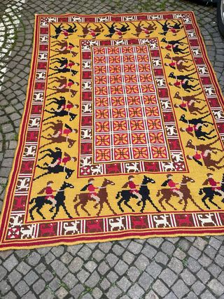 Tappeto persiano lana giallo e rosso arazzo 180x12