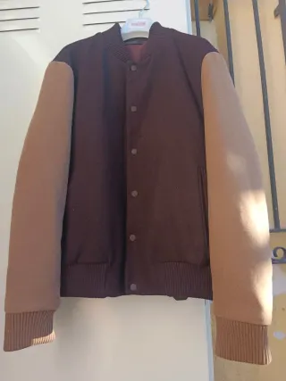 Chaqueta Bomber Mango Bicolor Beige y Marrón