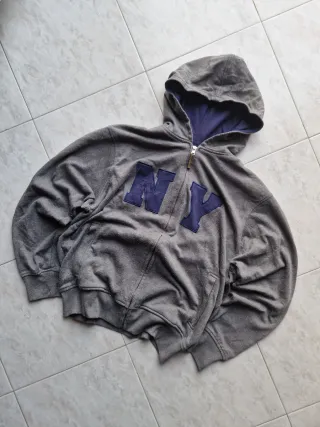 Felpa zip vintage grigia NY 90s boxy fit