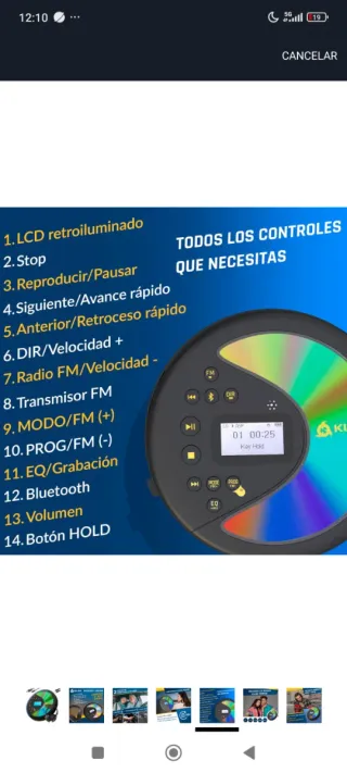 Reproductor CD KLIM Bluetooth, Micro SD, Graba