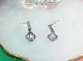 Pendientes trébol amatista plata