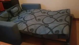 Sofá Cama Tela Azul y Negro