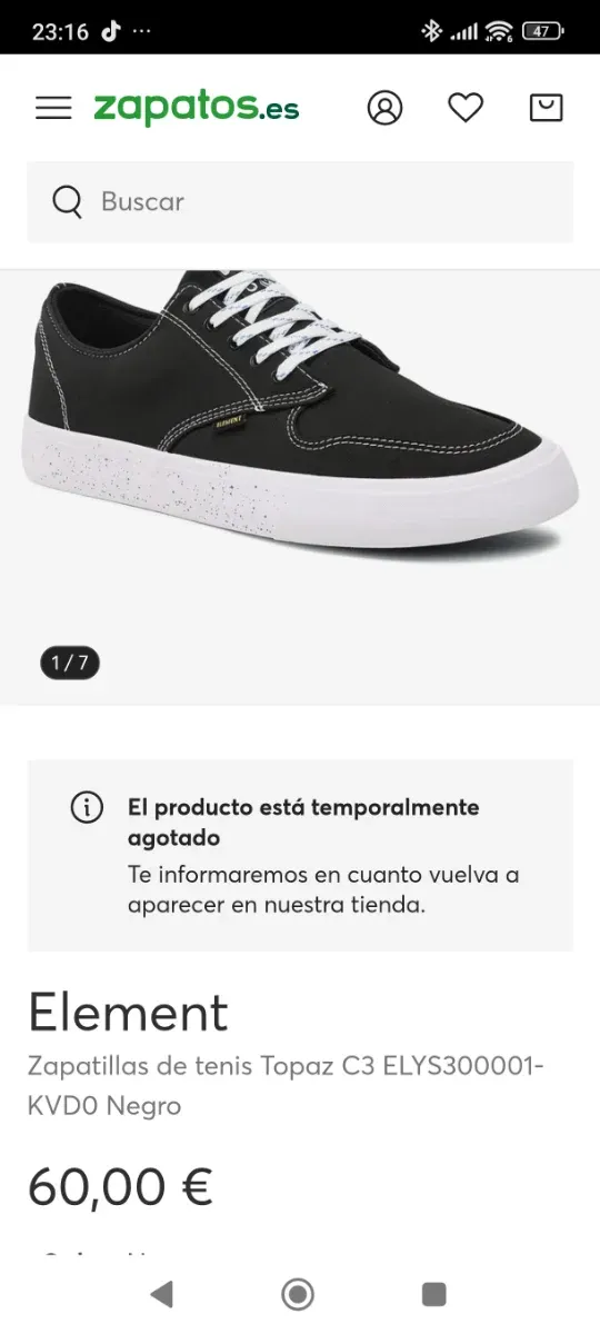 Zapatillas Element Lona Negras y Blancas