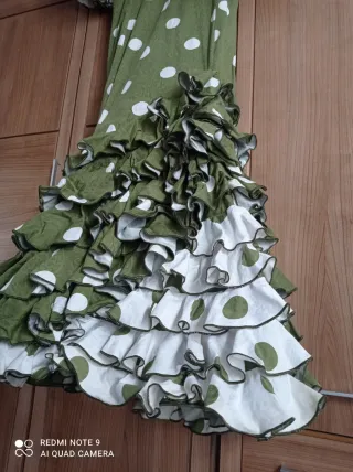 Traje Flamenca Verde Lunares Blanco Talla 44