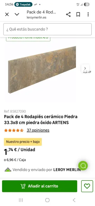 4 Rodapiés Cerámicos Piedra Óxido 33.3cm
