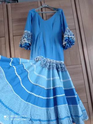 Traje Flamenca Talla 44 Azul y Blanco