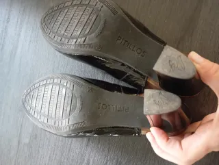 Zapatos de salón charol negros , 8cm tacón grueso