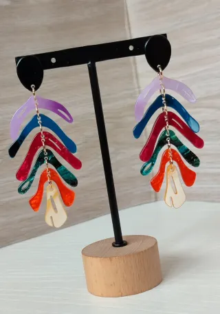 Pendientes largos resina multicolor