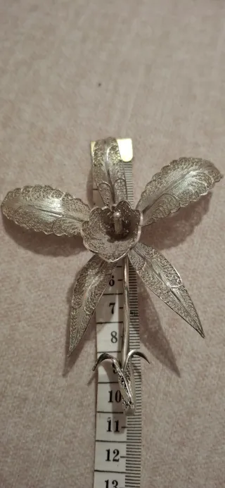 Alfinete Orquídea Prata Filigrana