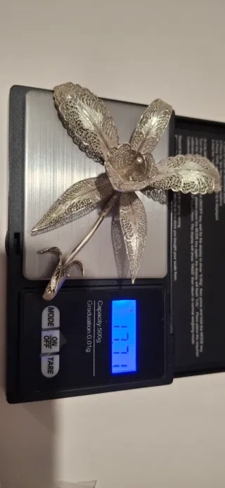 Alfinete Orquídea Prata Filigrana