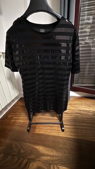 Zara Camiseta Lentejuelas Rayas Negra