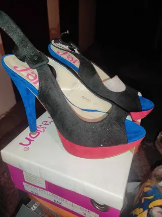 Zapatos Jana plataforma tacón azul negro rojo 36