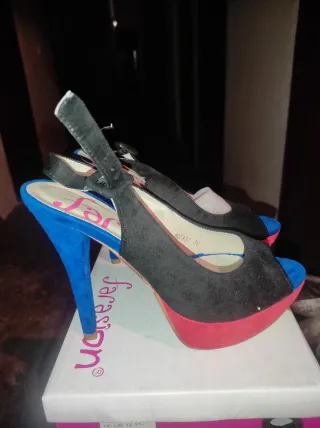 Zapatos Jana plataforma tacón azul negro rojo 36