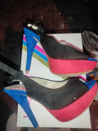 Zapatos Jana plataforma tacón azul negro rojo 36