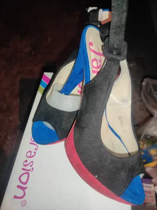 Zapatos Jana plataforma tacón azul negro rojo 36