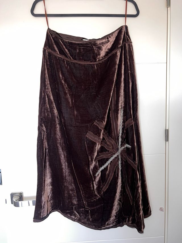 Falda larga de terciopelo marrón