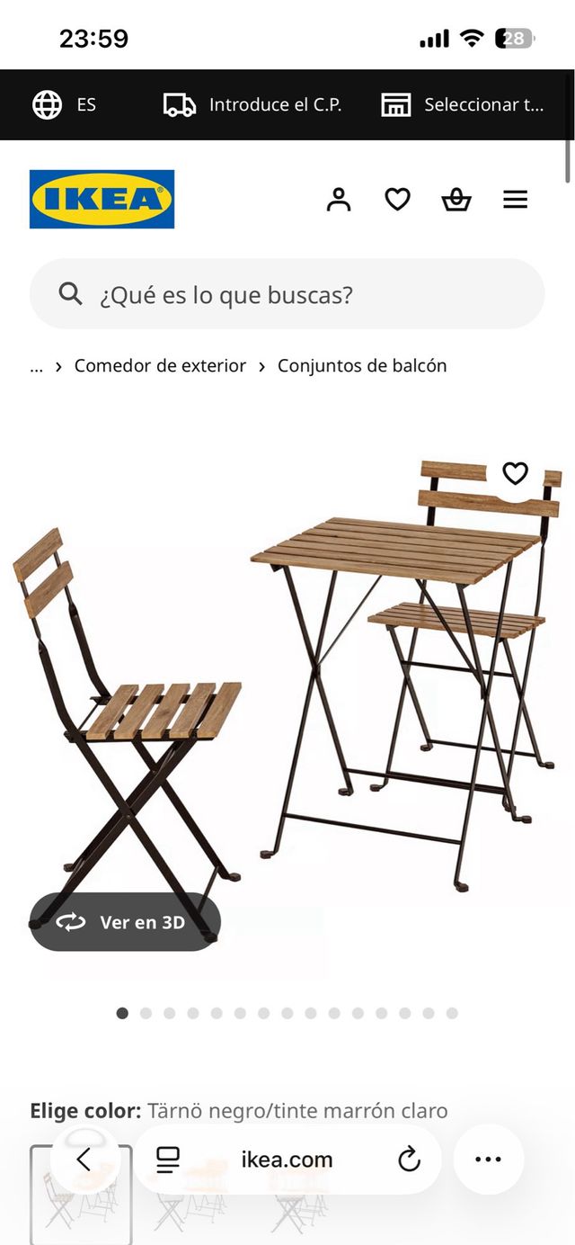 Mesa y 2 Sillas Terraza IKEA Madera