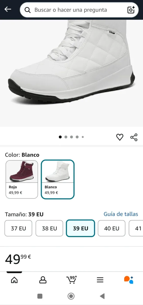 Botas de nieve Ulogu, color blanco, talla 39