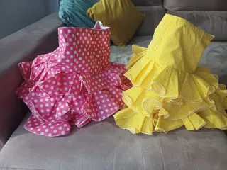Faldas flamencas lunares rosa y amarillo