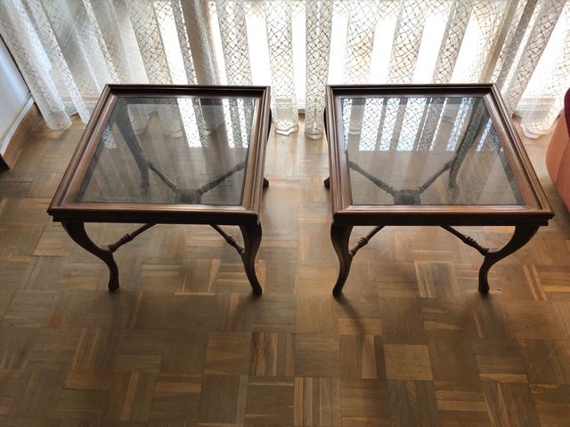 Mesitas auxiliares de madera y cristal