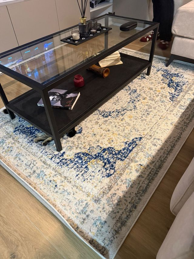 Alfombra estilo vintage beige y azul