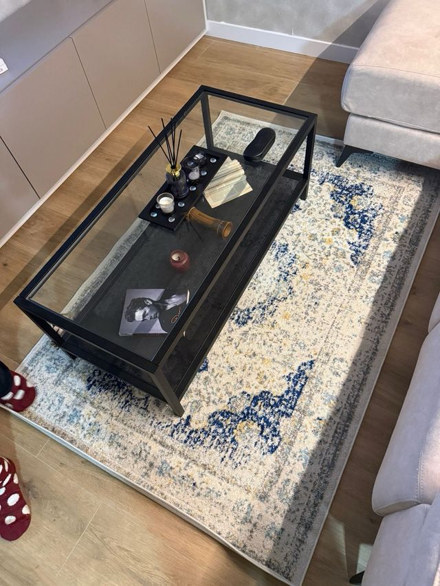 Alfombra estilo vintage beige y azul