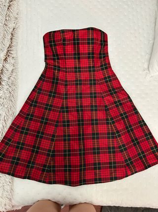 Vestido palabra de honor cuadros rojo T.38