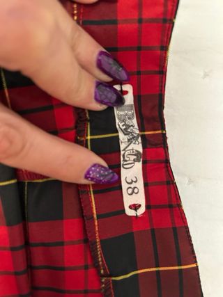 Vestido palabra de honor cuadros rojo T.38