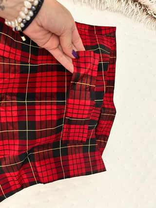 Vestido palabra de honor cuadros rojo T.38