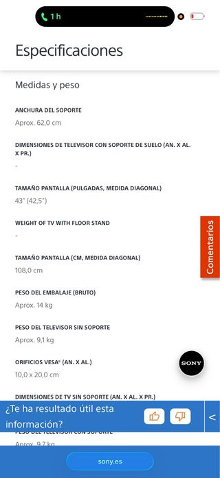 Televisión Sony 43'' Smart TV