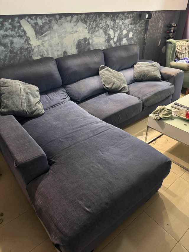 Sofá Chaiselongue Azul/Gris 3x1.90