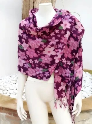 Pashmina floreale viola e rosa