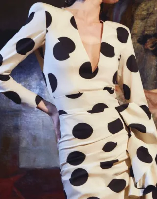 IQ Collection Vestido Lunares Beige/Negro