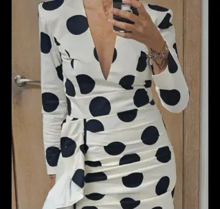 IQ Collection Vestido Lunares Beige/Negro