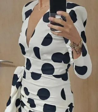 IQ Collection Vestido Lunares Beige/Negro