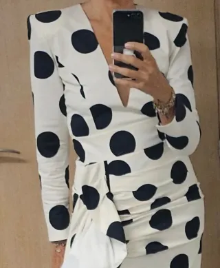 IQ Collection Vestido Lunares Beige/Negro