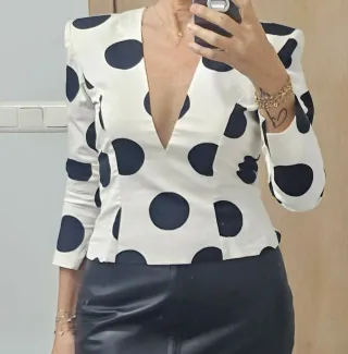 IQ Collection Vestido Lunares Beige/Negro