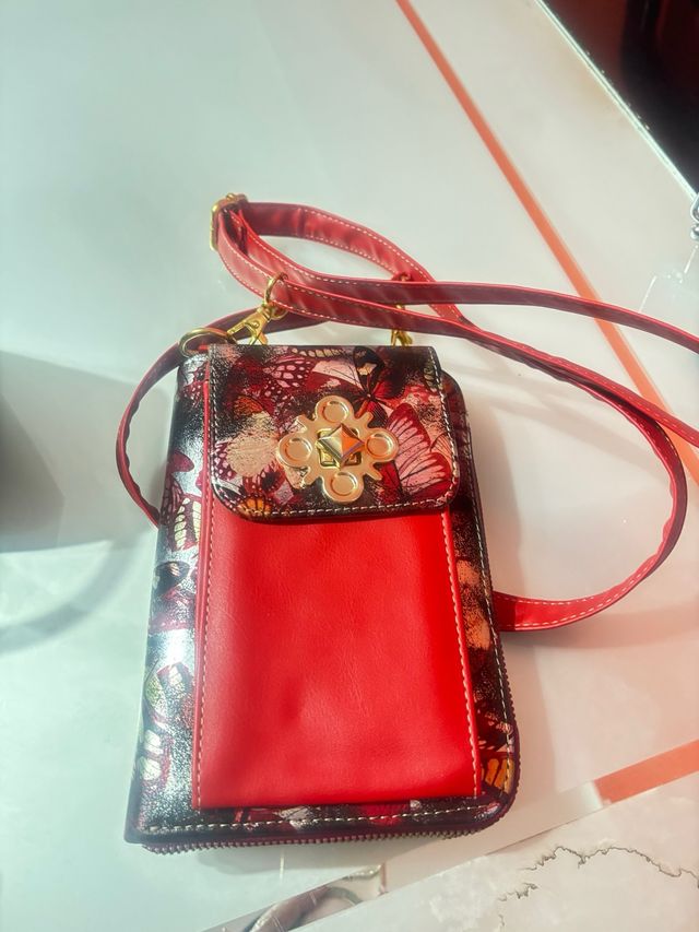 Cartera porta celular mariposas roja
