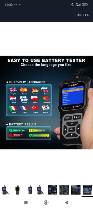 Analizador Baterías Coche Acclope BT60 PRO