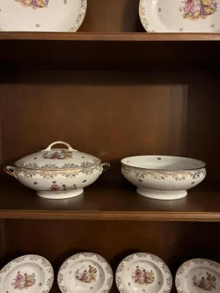 Vajilla Limoges Porcelana Blanca y Dorada